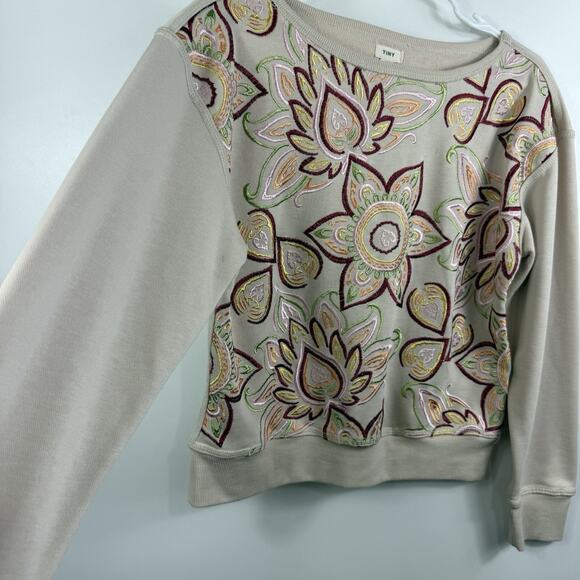 Anthropologie Tiny Helena Embroidered Floral Pullover Sweatshirt XS Bohemian - Picture 6 of 12